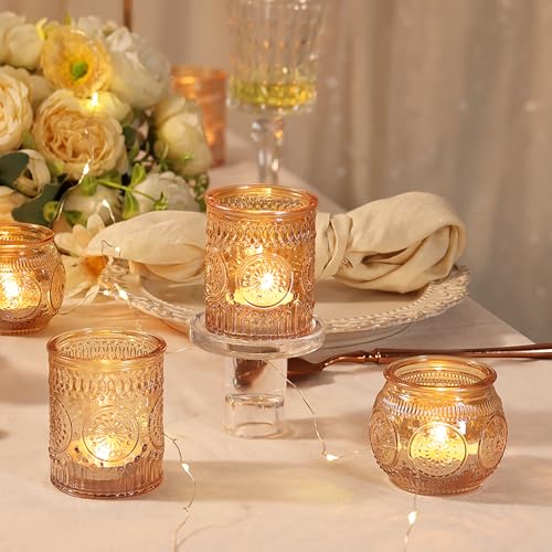 30 Pcs Assorted Gold Votive Candle Holders for Wedding Table Centerpieces, Glass Tea Lights Candle Holder for Diwali Decorations, Wedding Decorations, Vintage Boho Home Tea Party Decor, - color: Gold