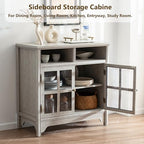 Buffet Cabinet with Storage, Solid Wood Sideboard Cabinet, TV Stands, Coffee Bar Station, Modern Farmhouse Console Table for Dining Room, Kitchen, Living Room, Entryway, Gray - color: Grey