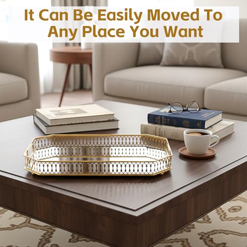 Durable Decorative Organizer for Dresser, Bedroom, Bathroom Countertops - Spacious with Handle in Your Desk Space Scratch-Resistant - Gold(Large)