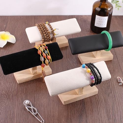 Wooden Watches Display Stands Base Watch Necklace Bracelet Organizer Rack Bangle Scrunchie Headband Showcase Stands Exterior Beige PU - color: Flat PU Beige