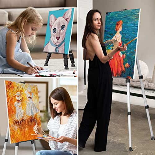 Art Painting Display Easel Stand - Portable Adjustable Aluminum Metal Tripod Artist Easel with Bag, Height from 17" to 66", Extra Sturdy for Table-Top/Floor Painting, Drawing, and Displaying, Silver - style: Silver - 1pack