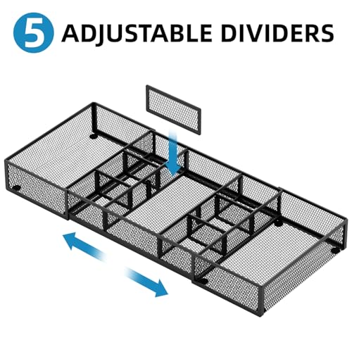 Marbrasse Expandable Desk Drawer Organizer, Mesh Drawer Organizer Tray with 10 Adjustable Compartments, Desk Organizers and Accessories for Office Supplies (Longer Expandable Drawer Organizer-B) - color: Longer Expandable Drawer Organizer-B