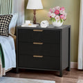 Fluted Nightstand, 23.7'' Wide Night Stand with 3 Drawers, Mid-Century Modern Bedside Table with Handles, Wood End Table for Bedroom, Black - color: Black
