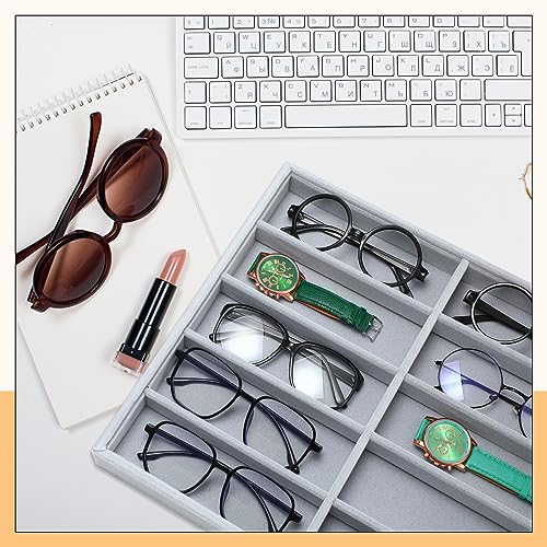 Batiyeer Sunglasses Organizer Storage Tray 10 Grids Eyewear Watch Holder Display Stackable Ice Velvet Tray Women (Gray,2 Pcs) - color: Gray
