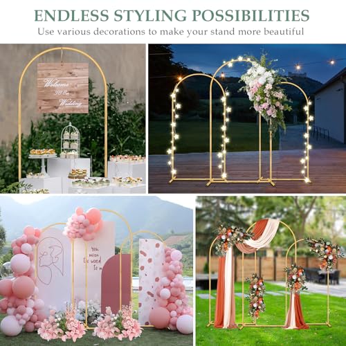 WellSign Balloon Arch Stand,7.2FT, 6.6FT, 6FT Set of 3 Metal Gold Wedding Backdrop Arch Stand Kit for Valentine Baby Shower Engagement Party Event Decoration Garden Floral Balloon Arch with Base - size: 7.2F+6.6FT+6FT