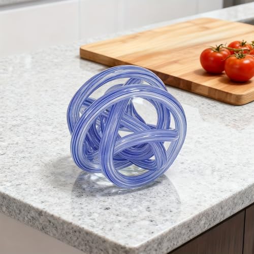 Glass Knot Teal Decor Ball - 5 Inch Hand Blown Infinity Sculpture Orbit Home Decor Table Decoration Interio Art - color: Violet, size: 5-Inch Diameter