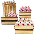 Gift Boutique 4 Pcs Wooden Buffet Risers, Rustic Wood Cake & Dessert Display Stands, Square Food Risers for Buffet Table, Appetizers & Cupcakes, Wedding, Party & Event Décor (4 Sizes)