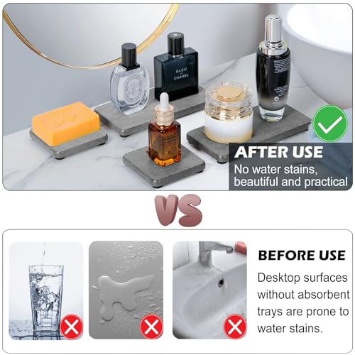 4PCS Water Absorbing Stone Tray, Stone Drying Tray for Bathroom Sink and Kitchen Counter, Fast Drying Diatomite Sink Coasters, Diatomaceous Coaster, Soap Dish Holders - color: Gray