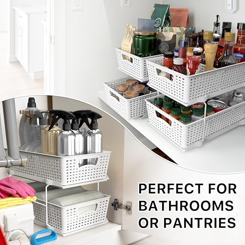 Simple Houseware 2 Tier Bathroom Organizer Tray Pull-Out Sliding Drawer, Under Sink Storage, White - color: White