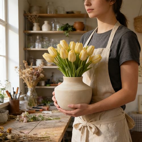 Ceramic Flower Vase, 5.5 Inch Off-White Farmhouse Vase, Handcrafted Weathered Pottery Vase, Small Flower Vase for Home Decor, Living Room, Table, Shelf - color: 5.5"h-off White