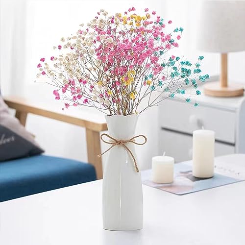 Boho Ceramic Vase with Rope, 8.2" H, Rustic Flower Vase Classic Style for Dried Flowers Fresh Flowers, Fit for Fireplace Bedroom Kitchen Living Room Centerpieces Office Desk - color: White-1