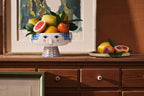 Bjørn Wiinblad Eva Bowl on Stand | Hand-Painted Glazed Ceramic | Blue | 9.4 in