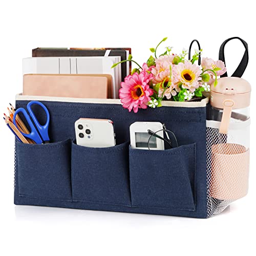 Lilithye Bedside Caddy Bedside Organizer Bedside Storage Caddy with Fixed Straps and Water Bottle Holder for Home College Dorm Bunk Bed Hospital Bed Crib Bed Rails (Navy Blue) - color: Navy Blue