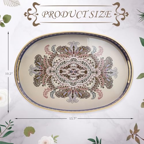 Oval Plastic Serving Tray with Handles, Elegant Decorative Tray for Coffee Table, Ottoman, Living Room, Kitchen, Outdoor Use. 10"*16"*1.4" B - color: Omovalb, size: 16" x 10" x 1.4"