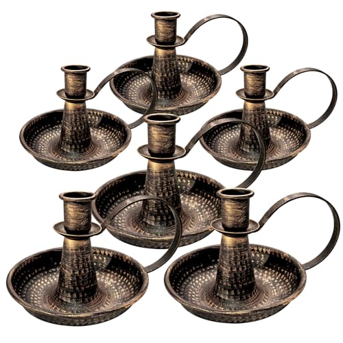 Gold Brass Vintage Candlestick Holders, with Handle, Taper Candle Holder for Candlesticks, for Fireplace Party, Dining, Home, Wedding Decor,Fits 3/4 inch Thick Candle&Led Candles（Set of 6pcs） - color: Gold, size: 3 set (6 pcs)