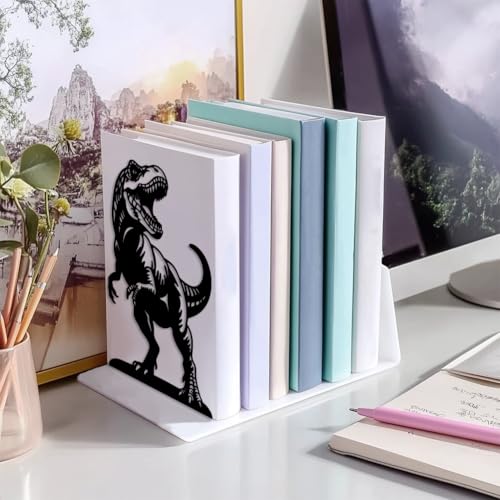 Peacoblue Metal Bookends for Shelves, Modern Decorative Heavy Duty Study Book Ends Stoppers for Office, Desk, Shelf, Room 5.3"x4.3"x7.9" Cast Iron Simple Tall Bookends 1 Pair (Tyrannosaurus Rex) - style: Tyrannosaurus Rex