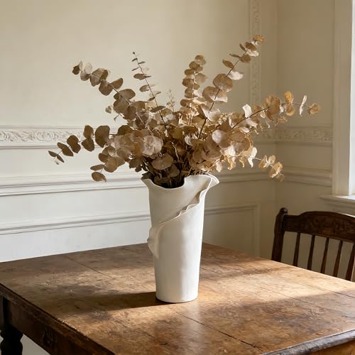 Abstract Irregular Ceramic Vase, White Irregular Pottery Vase, Handmade Decorative Minimalist Flower Vases for Modern Home, Tabletop, Shelf & Office - size: 21" x 20" x 32"