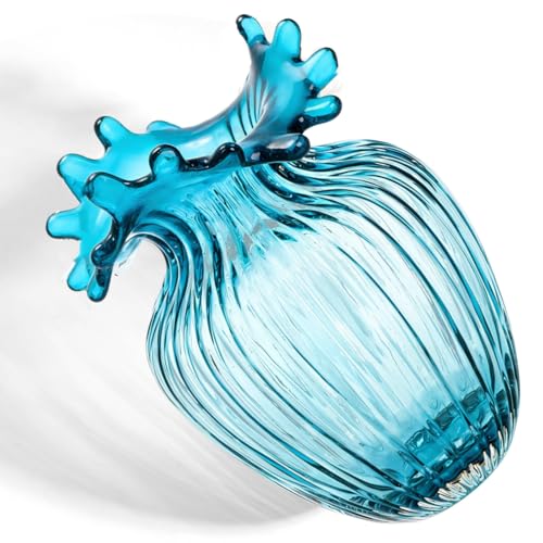 ZAVOOS Hand Blown Glass Vase, Modern Art Decorative Blue Vase for Flower Plants, Unique Bubble Waves Mouth Vase for Home Decor, Living Room Centerpieces, Table Bouquet, Wedding Decoration