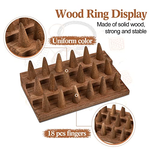 Juexica 2 Pcs Wooden Ring Display Ring Holder Display Stand for Jewelry Wood Jewelry Counter Showcase 3 Step Rings Organizer for 18 Rings Storage Selling(Brown) - color: Brown