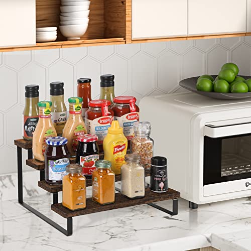 YINMIT Wooden Display Riser Stand, Tiered Perfume and Cologne Organizer Stand, 4 Tier Spice Rack Organizer, Rustic Display Shelf for Candles (4 Tier) - color: 4 Tier,Brown