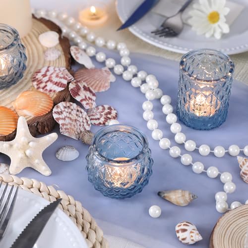 DARJEN Blue Votive Candle Holders Set of 36- Round Candle Holders Bulk, Glass Candle Holder for Wedding Home Decoration, Tea Lights Candle Holders for Wedding Shower, Party & Gift - color: Blue, size: 36 Pcs