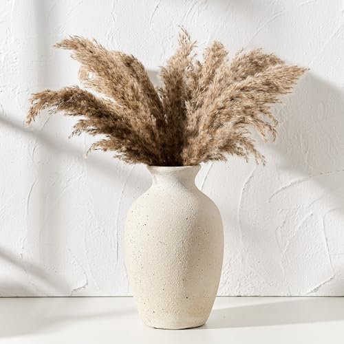 Large Ceramic Rustic Flower Vase, 10.43 Inch Tall Vintage Pottery Home Decor, Antique Farmhouse Terracotta Vase for Living Room, Table, Shelf, Mantel Decoration, Farmhouse - Cream-White - color: Cream-white- 10.43"