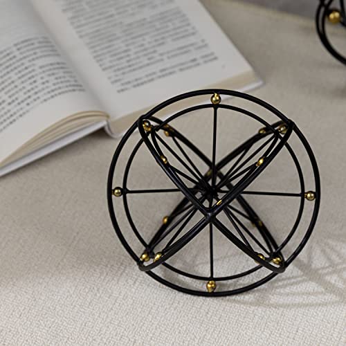 6.45 Inches Metal Geometric Sphere, 3D Black Metal Decorative Ball, Modern Tabletop Sculpture Orb, Table Top Decor Accents for Home Living Room Study Bedroom - color: Black-6.45 in