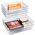 HOUSE DAY Desk Drawer Organizer Bins 6 PCS, 9*6*2" Clear Drawer Organizers with Silicone Pads, Vanity Organizers and Storage, Non Slip Plastic Drawer Organizer for Makeup, Bathroom, Kitchen, Office - size: 6 Pack -9x6x2"