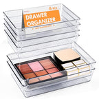 HOUSE DAY Desk Drawer Organizer Bins 6 PCS, 9*6*2" Clear Drawer Organizers with Silicone Pads, Vanity Organizers and Storage, Non Slip Plastic Drawer Organizer for Makeup, Bathroom, Kitchen, Office - size: 6 Pack -9x6x2"