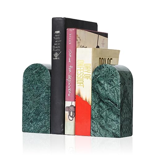 Koville Indian Natural Marble Bookends for Shelves, Decorative Book Ends, 7lbs Heavy-Duty Marble Book Holders, Bookshelf Apartment Decor for Normal Books/CD/Video Games(Indian Green) - color: Green Marble-indian Green, size: 7lb