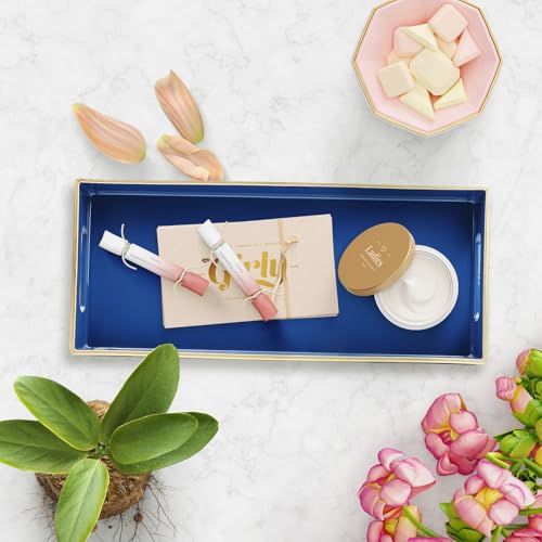 Blue Bathroom Vanity Tray for Countertop, Small Plastic Toilet Tank Versatile Storage & Organization Tray for Makeup, Perfume, Desk, Kitchen, Candles, 13.7"x6"x1.4", 35HB - color: 15hblue