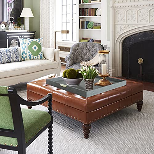 HofferRuffer Extra Large Square Serving Tray, Elegant Faux Leather Ottoman Tray with Gold Hardware Handles, Serve Tea, Coffee or Breakfast in Bed, 23.6 x 23.6 inches (Large Square) - color: Dark Grey, size: 23.6" x 23.6" x 2"