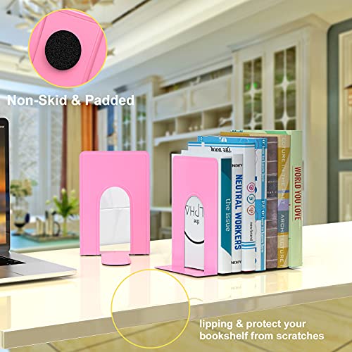 Optomni Bookends, Book End Supports Heavy Duty Metal Bookend Support, Book Ends Supports for Shelves Decor Home Office School (2 Pairs/4 Pieces, Pink) - color: Pink, size: 2 Pairs/4 Pieces