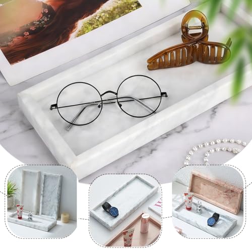 Natural Marble Tray, Stone Tray for Bedroom/Bathroom/Kitchen/Vanity Countertop, Jewelry Tray for Rings Earrings Necklace Bracelet Watch, Room Decor Aesthetic - color: Starry Sky White, size: 11.8" x 5.1" x 1.2"