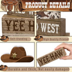 Yuntau 4 Pcs Western Tiered Tray Decorations Set Cowboy Hat Stack Block Signs Desert Farmhouse Rustic Tabletop Tiered Tray Decor for Table Shelf Home Office - style: Western Hat