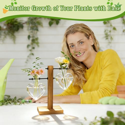 XXXFLOWER Plant Terrarium Wooden Stand, Hydroponic Planter Bulb Glass Metal Swivel Holder Retro Air Plants Water Plants for Home Office Decoration,Gifts for Plant Lover Wife Mom- 2 Love Bulb Vase - size: 2 Love Wooden Stand