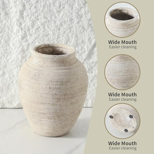 Ceramic Flower Vase - 7.4 Inch Farmhouse Rustic Vase for Home Decor Handcrafted Pottery Vase Small Terracotta Vases for Dining Table Decor Fireplace Living Room Bathroom Wedding Centerpiece - color: 205-1-7.4in