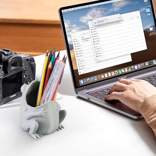 Cute Frog Pen Holder, Frog figurine Pencil Holder for Office Desk Decor, 3D Printed, Grey, Durable and Fun Gift Idea - color: Gray, size: Frog