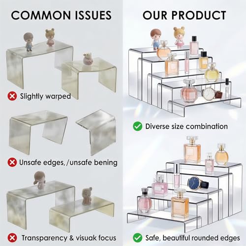 Fixwal 10pcs 2 Set Acrylic Risers for Display Clear Perfume Organizer Stands Acrylic Display Risers for Show Figures, Cupcake, Jewelry, Toys, Perfume and More (Large Size)
