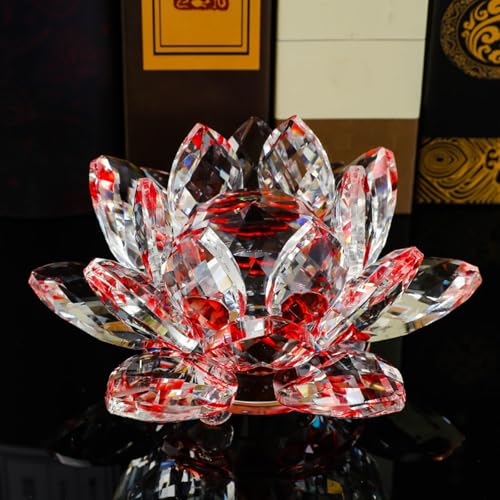 Crystal Figurine Flower Decor Glass Ornaments Transparent Crystal Figurine for Home,Office,Gift Decoration(Red) - color: Red
