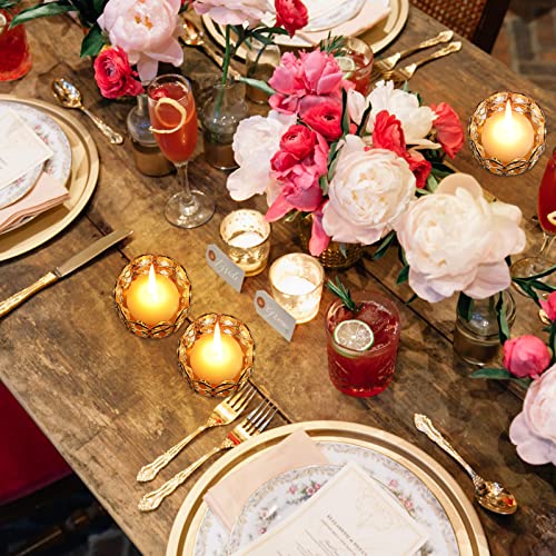 Potchen 6 Pieces Crystal Tealight Candle Holders Bulk, Votive Candle Holder Stands with Diamond Design for Table Centerpieces Wedding Party Home Decor and Holiday Favors (Gold) - color: Gold