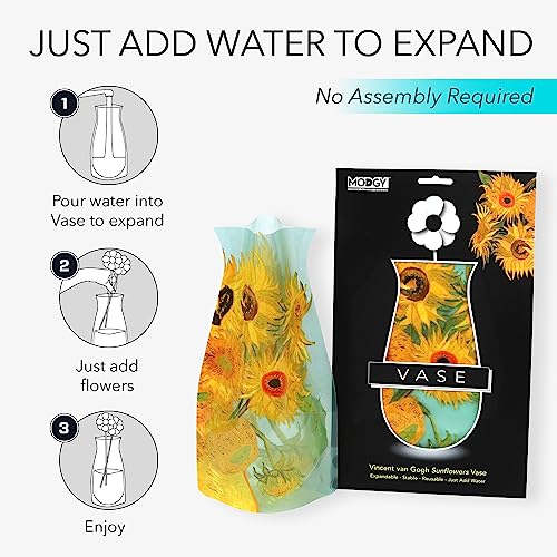 MODGY Expandable Flower Vase, Plastic Decorative Modern Foldable Printed Vases for Centerpieces for Wedding, Dining Table, Home Decor, Living Room, Bathroom, Sunflowers, Vincent Van Gogh, 2 Pack - style: 2 Pack