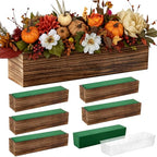 Dandat 6 Set Wooden Boxes for Centerpieces 16x4 Inch Rectangle Wooden Planter Box Rustic Wood Planter with Removable Plastic Liner Floral Foam Blocks for Centerpieces Home Wedding Garden Decor - size: 16x4 Inch