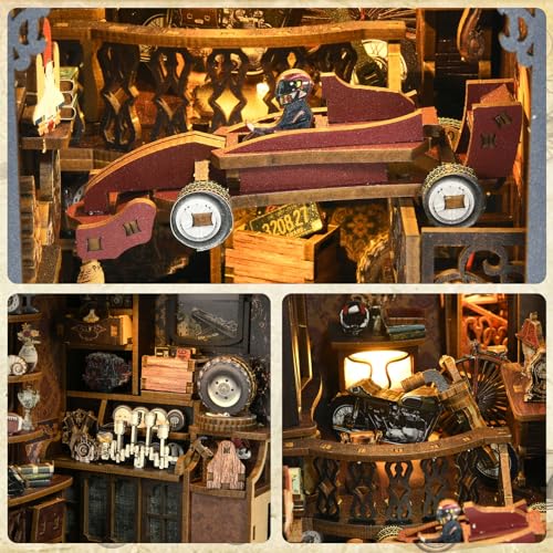 ETKVR Book Nook Kit, Book Nook Kits for Adults DIY Booknook Model Build, DIY 3D Wooden Puzzle Bookend Booknook Bookshelf Insert Miniature Dollhouse Kit for Home Decoration - style: Car Players