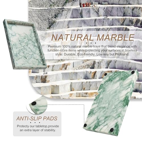 Natural Marble Tray, Stone Tray for Bedroom/Bathroom/Kitchen/Vanity Countertop, Jewelry Tray for Rings Earrings Necklace Bracelet Watch, Room Decor Aesthetic - color: Lotus Green, size: 11.8" x 7.9" x 1.2"