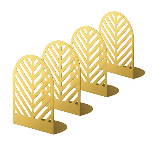 QiMing Leaf Gold Bookends for Books,2 Pair Metal Book Holders for Office Shelves Adults & Kids Gift(Gold*2) - color: Gold#2