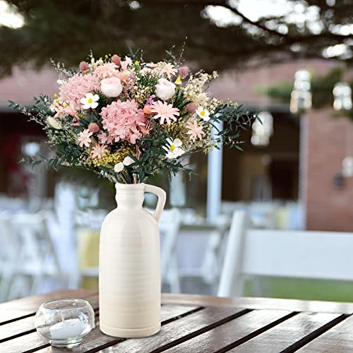 12.5" White Ceramic Vase for Home Decor Large Decorative Vase Boho Pottery Bud Vase for Flowers Rustic Farmhouse Tall Single Flower Vase for Centerpieces Pampas Grass - color: White