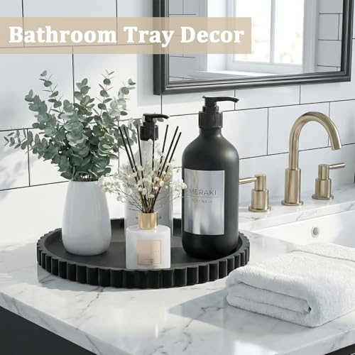Silicone Bathroom Vanity Tray, Modern Round Decorative Tray for Countertop, Waterproof & Unbreakable Cosmetic Perfume Organizer, Extra-Thick & Sturdy, Easy to Clean Candle Tray (Black, 10 inch) - color: Black, size: 10"