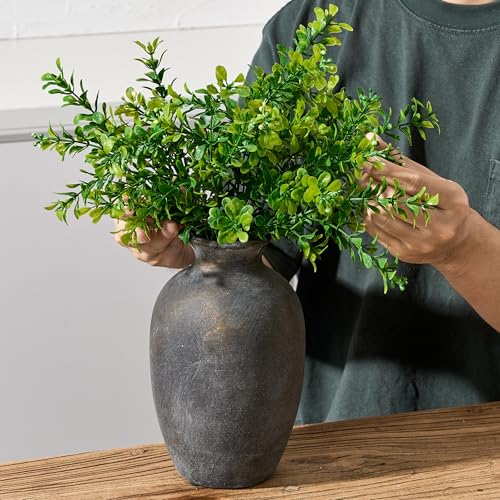 PORCER Ceramic Rustic Flower Vase, 8.38 Inch Vintage Pottery Home Decor, Farmhouse Terracotta Vase for Living Room, Table, Shelf, Mantel Decoration, Farmhouse - Black Bronze - color: Black Bronze- 8.38"