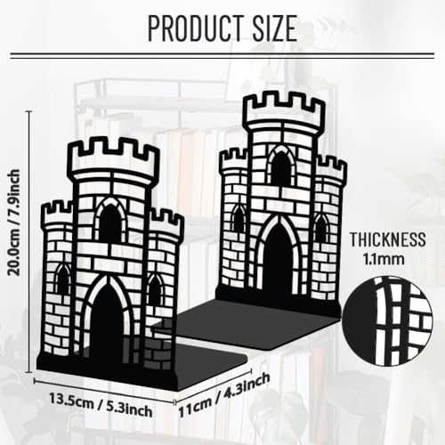 WADORN 1 Pair Vintage Castle Decorative Bookends, Medieval Period Castle Heavy Duty Metal Book Stands Black Novelty Non-Skid Book Stopper for Library Home Office Dorm Reading Room, 5.3x4.3x7.9 Inch - color: Medieval Castle
